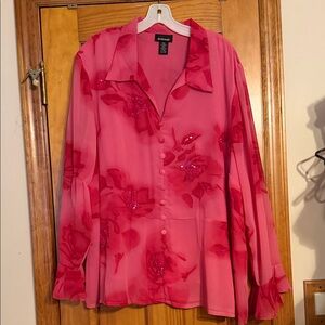 Avenue Pink & Coral Floral Button-Down Blouse